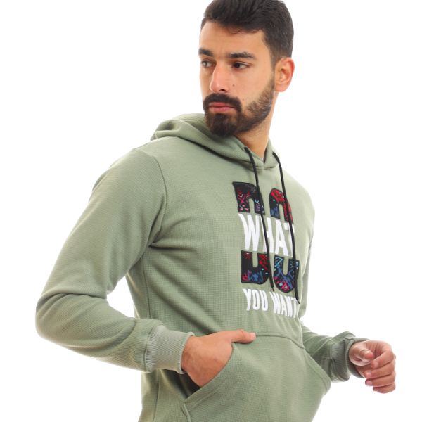 Embroidered "Do What You Want" Inner Fleece Hoodie - Light Green