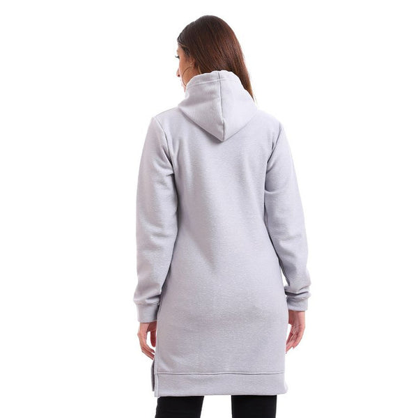 Off White Velour Padded Hoodie Dress - Heather Grey