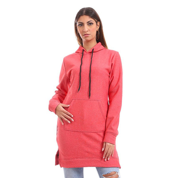 Comfy Velour Padded Hoodie Dress - Coral Orange