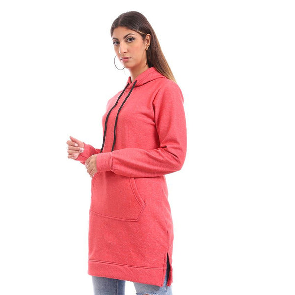 Comfy Velour Padded Hoodie Dress - Coral Orange