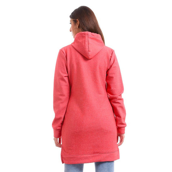 Comfy Velour Padded Hoodie Dress - Coral Orange