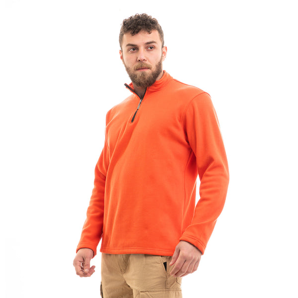 Upper Zipper Full Sleeves Plain Sweatshirt - Orange