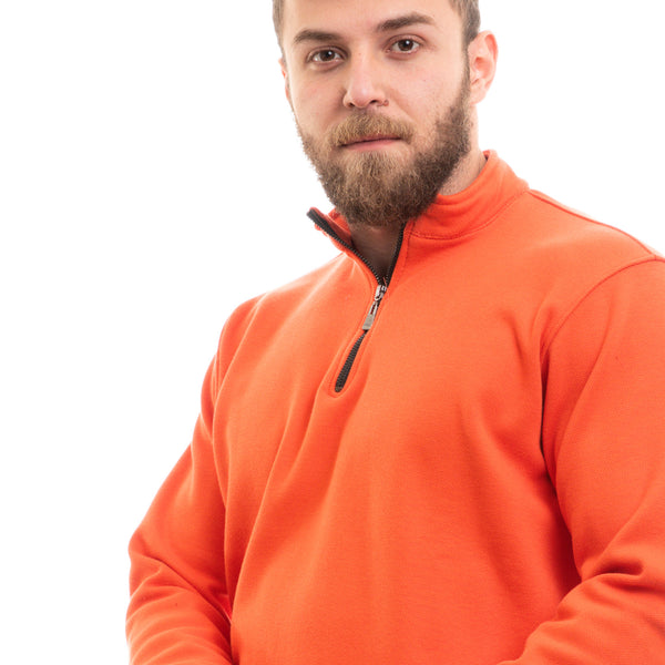 Upper Zipper Full Sleeves Plain Sweatshirt - Orange
