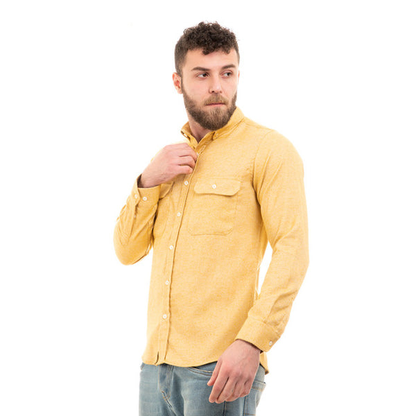 Full Buttoned Winter Shirt With Chest Pockets - Light Mustard
