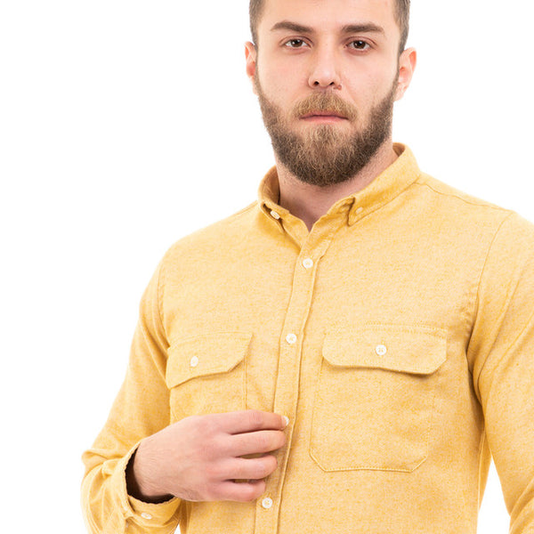 قميص شتوي بأزرار كاملة بجيوب على الصدر - لون أصفر داكن