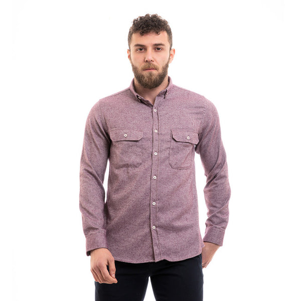 Full Buttoned Winter Shirt With Chest Pockets - Heather Burgundy