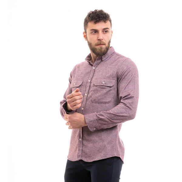 Full Buttoned Winter Shirt With Chest Pockets - Heather Burgundy