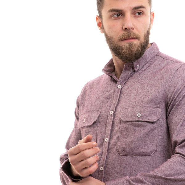 Full Buttoned Winter Shirt With Chest Pockets - Heather Burgundy
