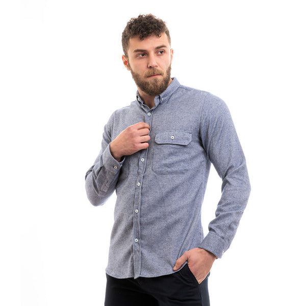 Full Buttoned Winter Shirt With Chest Pockets - Heather Navy Blue