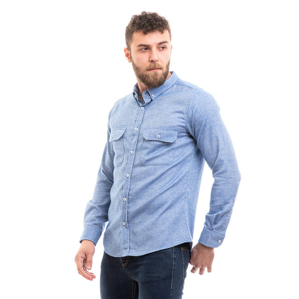 Full Buttoned Winter Shirt With Chest Pockets - Heather Blue