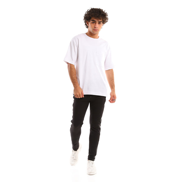 elastic_waist_side_patterned_line_cotton_pants_-_black