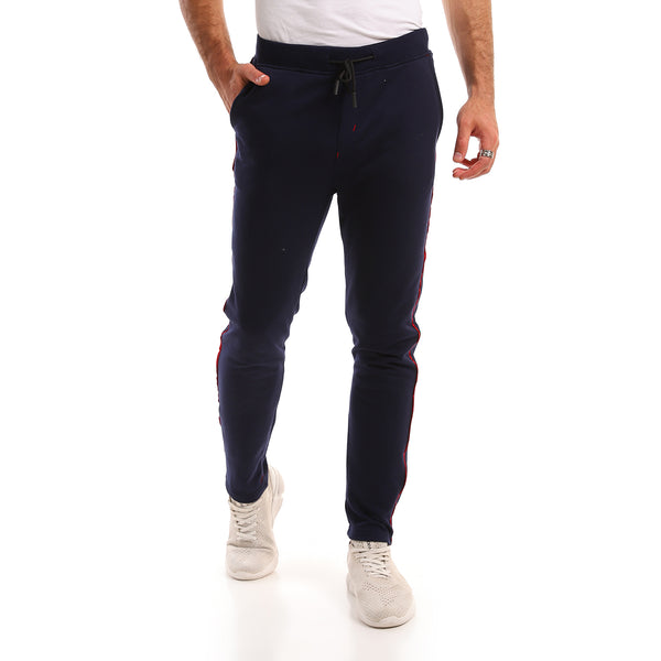 Side Red Line Cotton Navy Blue Sweatpants