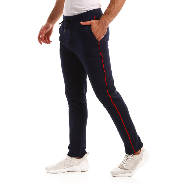 Side Red Line Cotton Navy Blue Sweatpants