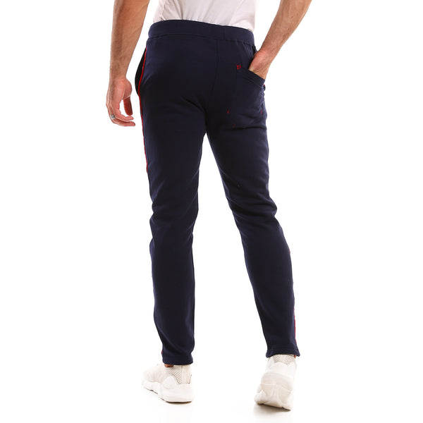 Side Red Line Cotton Navy Blue Sweatpants