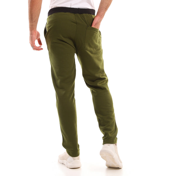 Patterned Line Comfy Cotton Pants - Olive