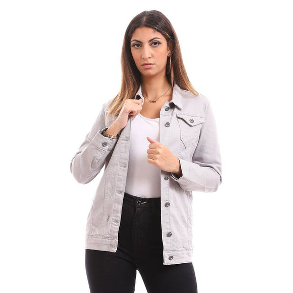 Multi-pocket Casual Denim Jacket - Light Grey