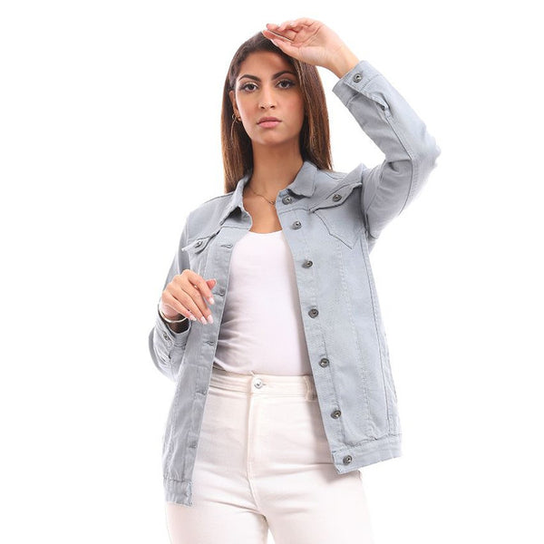 Multi-pocket Casual Denim Jacket - Dusty Blue