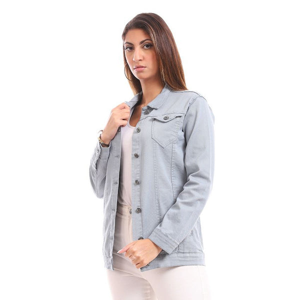 Multi-pocket Casual Denim Jacket - Dusty Blue