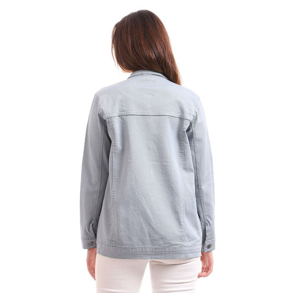 Multi-pocket Casual Denim Jacket - Dusty Blue