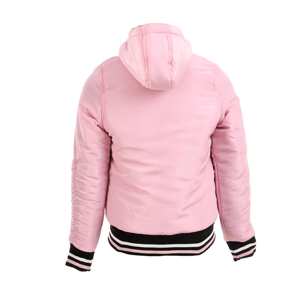 Girls Double Face Hooded Puffer Jacket - Rose & Black