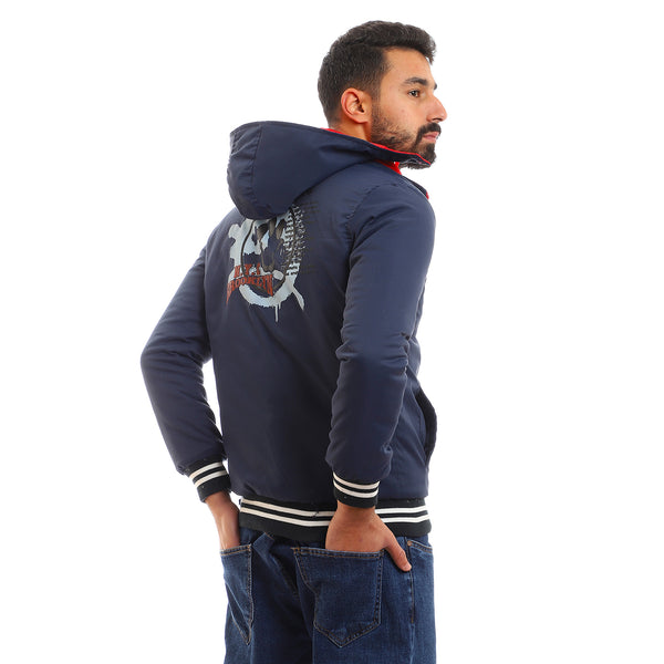 Double Face Tri-Tone Zip Through Neck Puffer Jacket - Red, Black & White