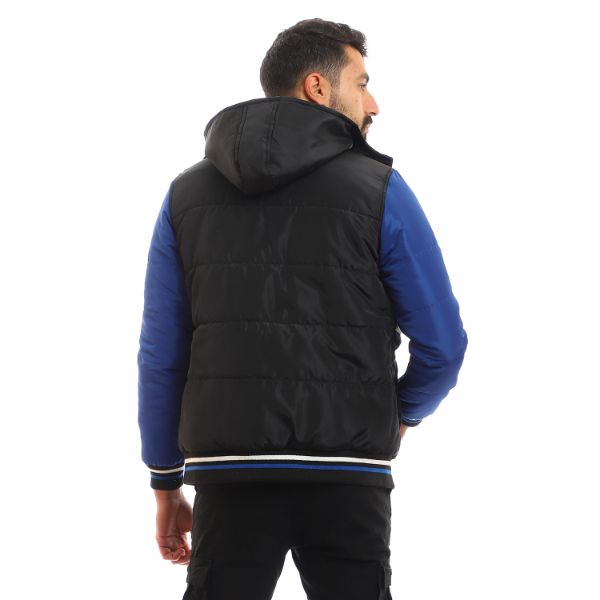Double Face Tri-Tone Zip Through Neck Puffer Jacket - Royal Blue, White & Black