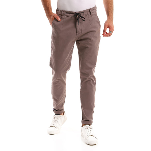 Cotton Grey Ribbed Casual Pants