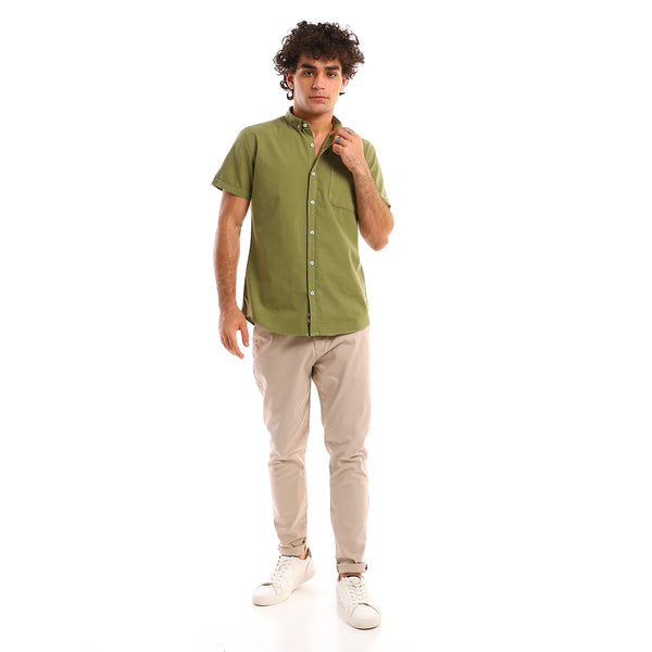 Self Ribbed Fly Zipper Casual Pants - Beige