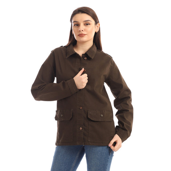 Gabardine Buttoned Casual Jacket - Olive