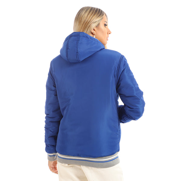 Double Face Polyester Full Sleeves Jacket - Light Grey & Royal Blue