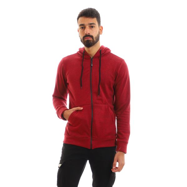 Full Zipper Hoodie With Front Pockets - Heather Burgundy