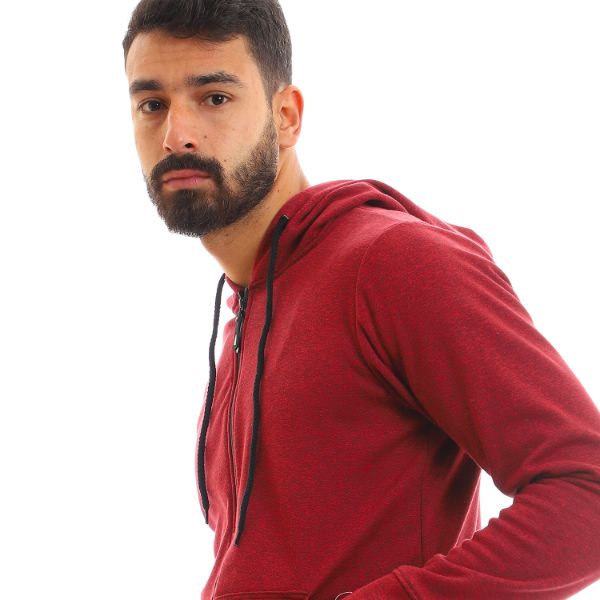 Full Zipper Hoodie With Front Pockets - Heather Burgundy