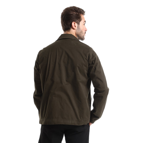 Long Sleeves Jacket With Classic Collar - Dark Olive