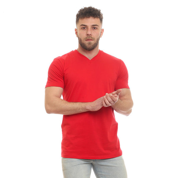 Basic Standard Fit V-Neck T-Shirt - Red