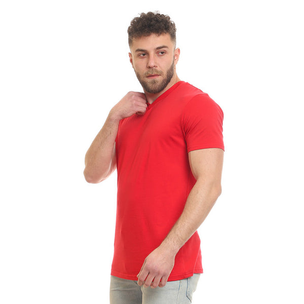 Basic Standard Fit V-Neck T-Shirt - Red