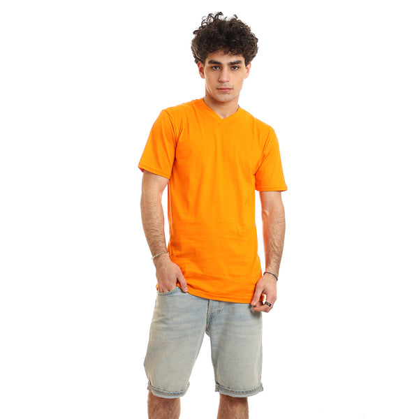 Slip On V Neck Basic T-Shirt - Orange