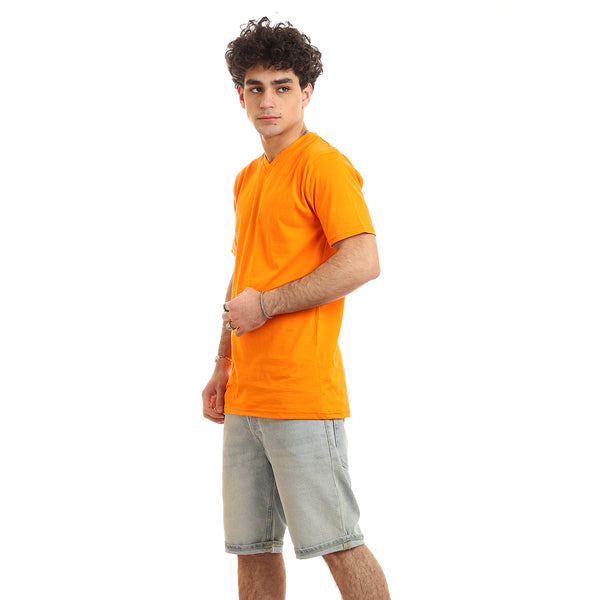 Slip On V Neck Basic T-Shirt - Orange