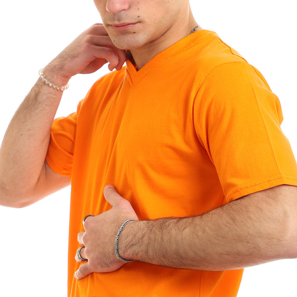 Slip On V Neck Basic T-Shirt - Orange