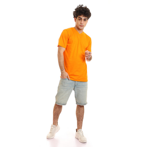 Slip On V Neck Basic T-Shirt - Orange