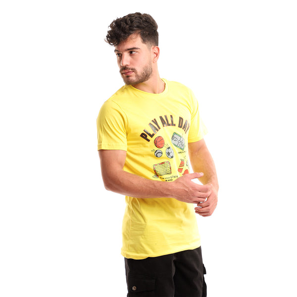 Black, Red & Grey "Play All Day" Printed Slip On Yellow T-shirt