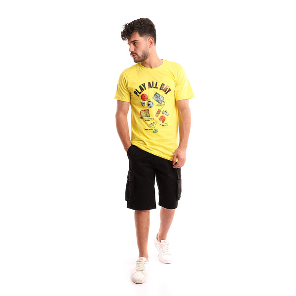 Black, Red & Grey "Play All Day" Printed Slip On Yellow T-shirt