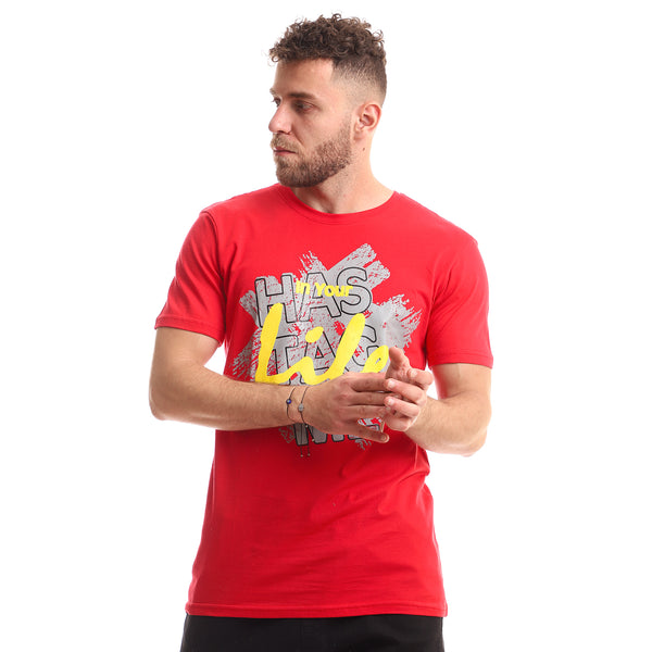 "In Your Life" Printed Red, Yellow & Cement Tee