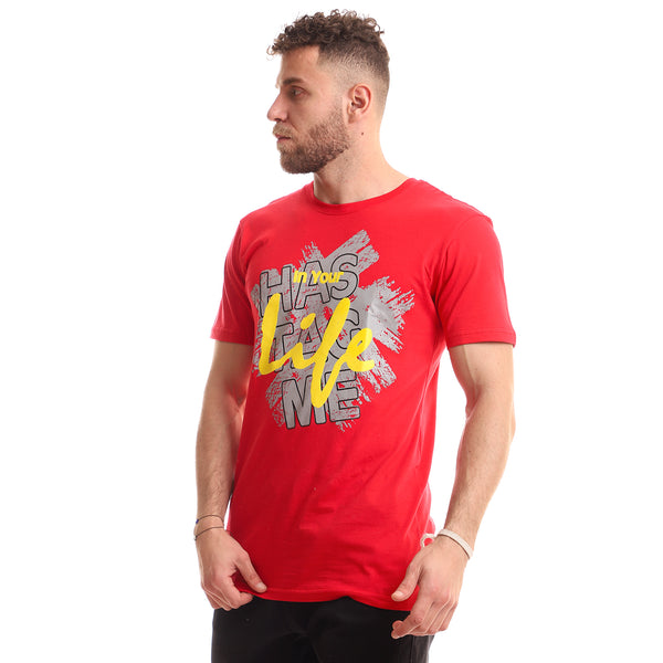 "In Your Life" Printed Red, Yellow & Cement Tee