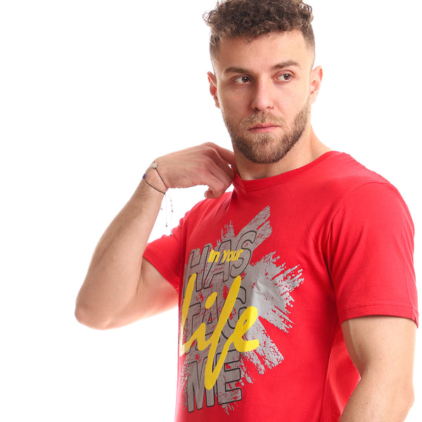 "In Your Life" Printed Red, Yellow & Cement Tee