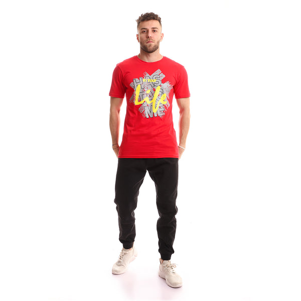 "In Your Life" Printed Red, Yellow & Cement Tee