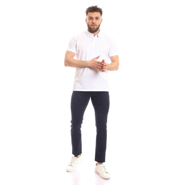 Pique Pattern Short Sleeves Polo Shirt - White