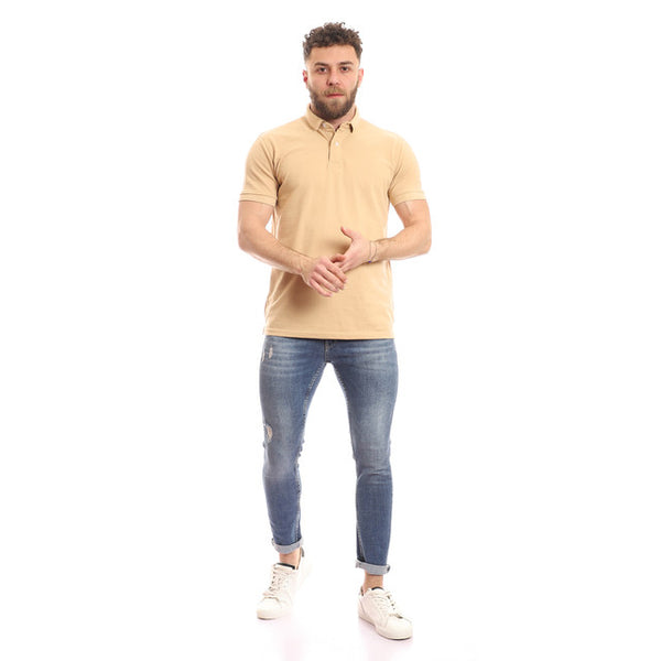 Half Sleeves Pique Pattern Polo Shirt - Beige
