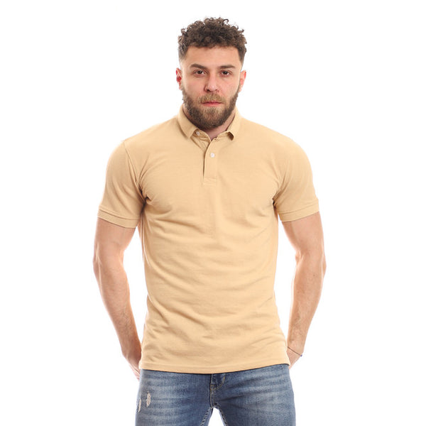 Half Sleeves Pique Pattern Polo Shirt - Beige