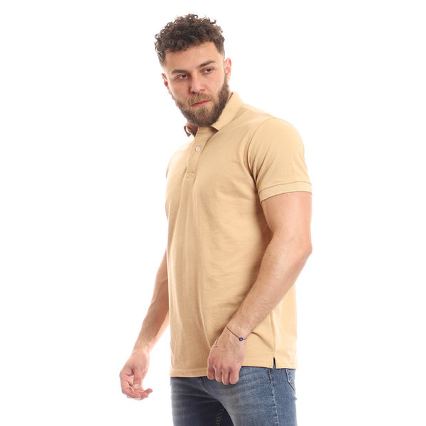 Half Sleeves Pique Pattern Polo Shirt - Beige