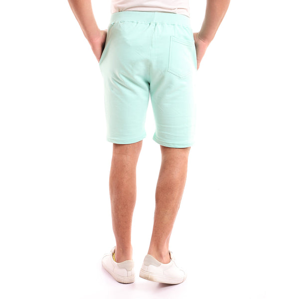Plain Elastic Waist Mint Green Plain Surfer Length Shorts